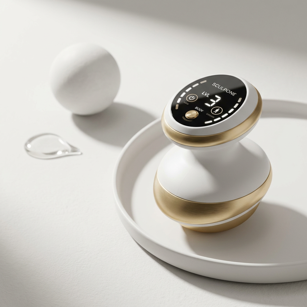 Masajeador anticelulitis Zenvora™ blanco y dorado con pantalla digital
