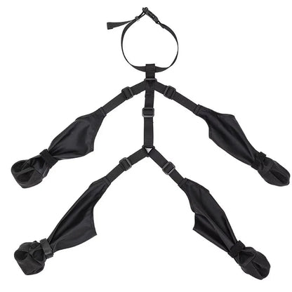Set of four waterproof dog boots with harness straps